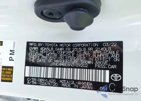 2022 Toyota Corolla Xse из США, поврежденный, VIN JTNC4MBE6N3169202